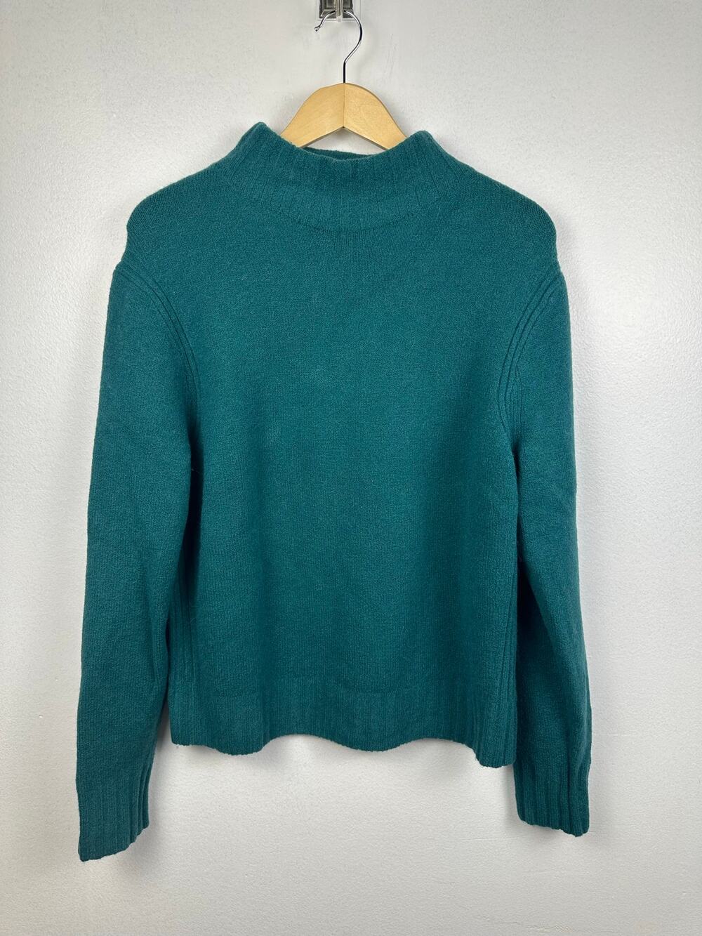 J Crew Women's Teal Merino Alpaca Mock neck pullover sweater XL wool cozy warm
